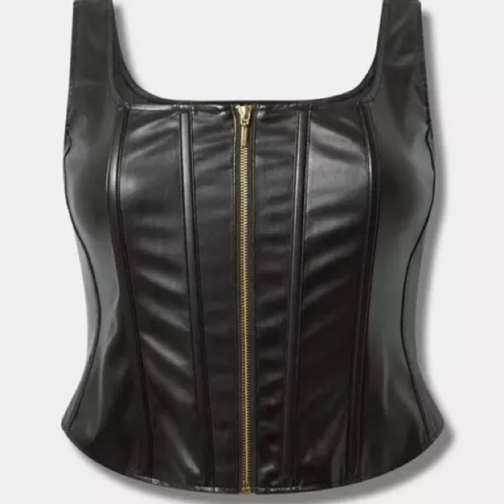 NEW! Torrid Black Faux Leather Zip Front Corset Vest Plus Size 2
